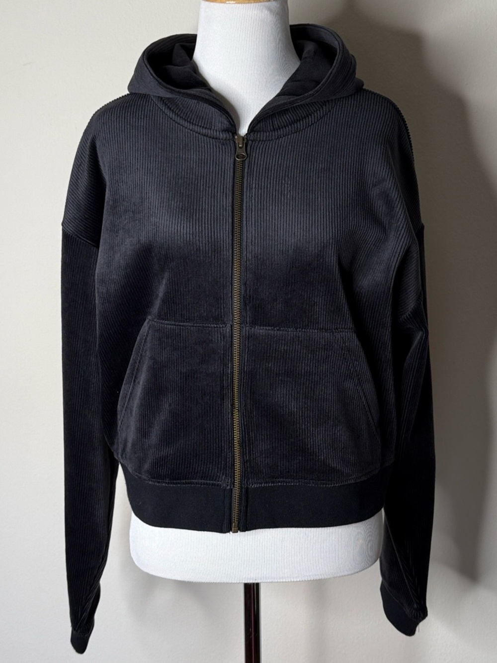 Marine Layer Black Velour Corduroy Zip Hoodie